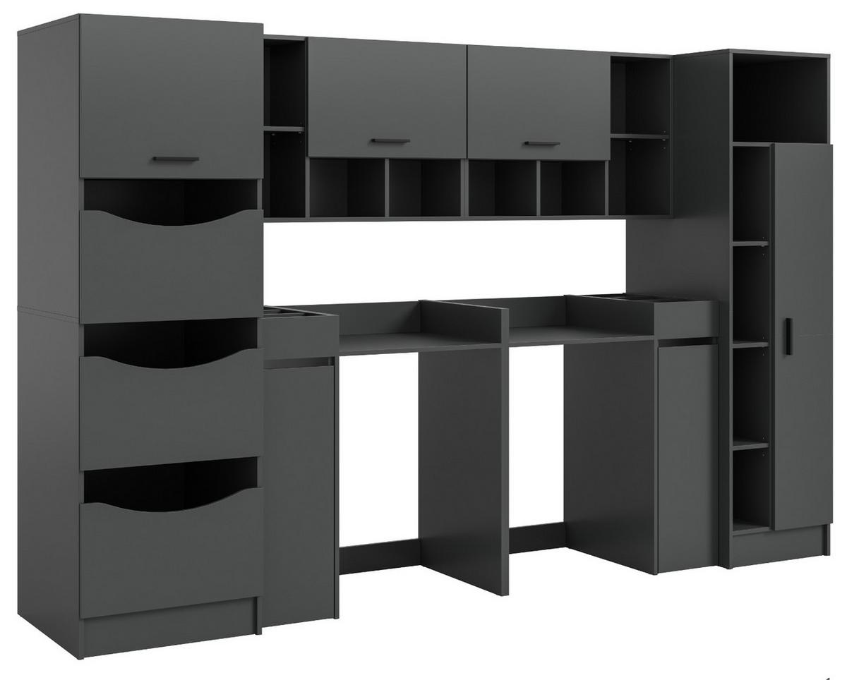 WASCHMASCHINENSCHRANK grau Set 8-teilig 300 x 196 cm, XXXL mit viel Stauraum - Schwarz/Grau, Holzwerkstoff/Kunststoff (300/196/68cm) - Inn.Furn