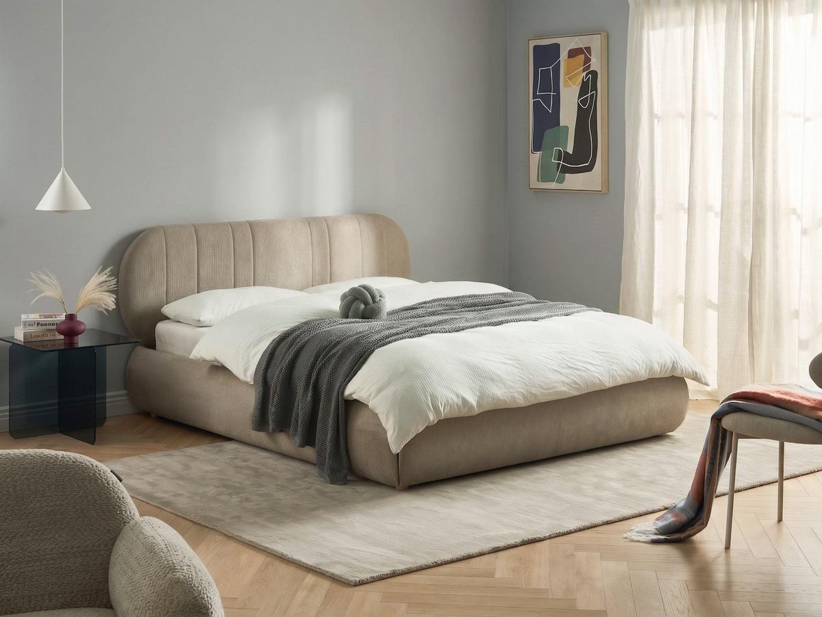 BETT mit Stauraum 160/200 Stoff Taupe Campan - Taupe, Textil (160/200cm) - Beliani