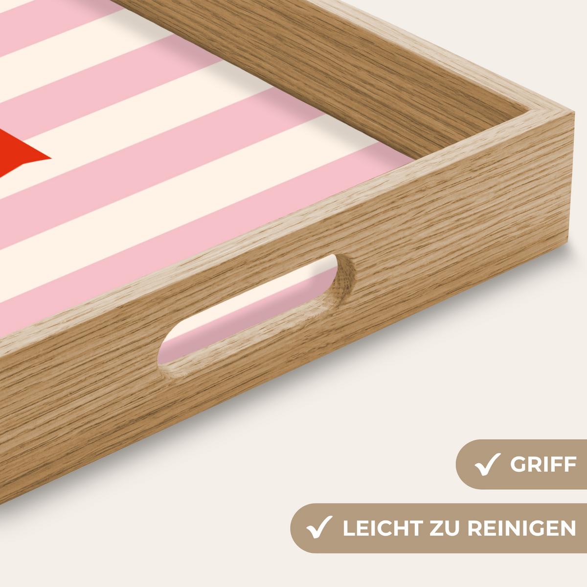 TABLETT Hola - Zitat - Streifen - Pastell - Rosa - Rot - Weiß 50x35 cm - Rosa, Holz (50/5/5cm) - OnlyWow
