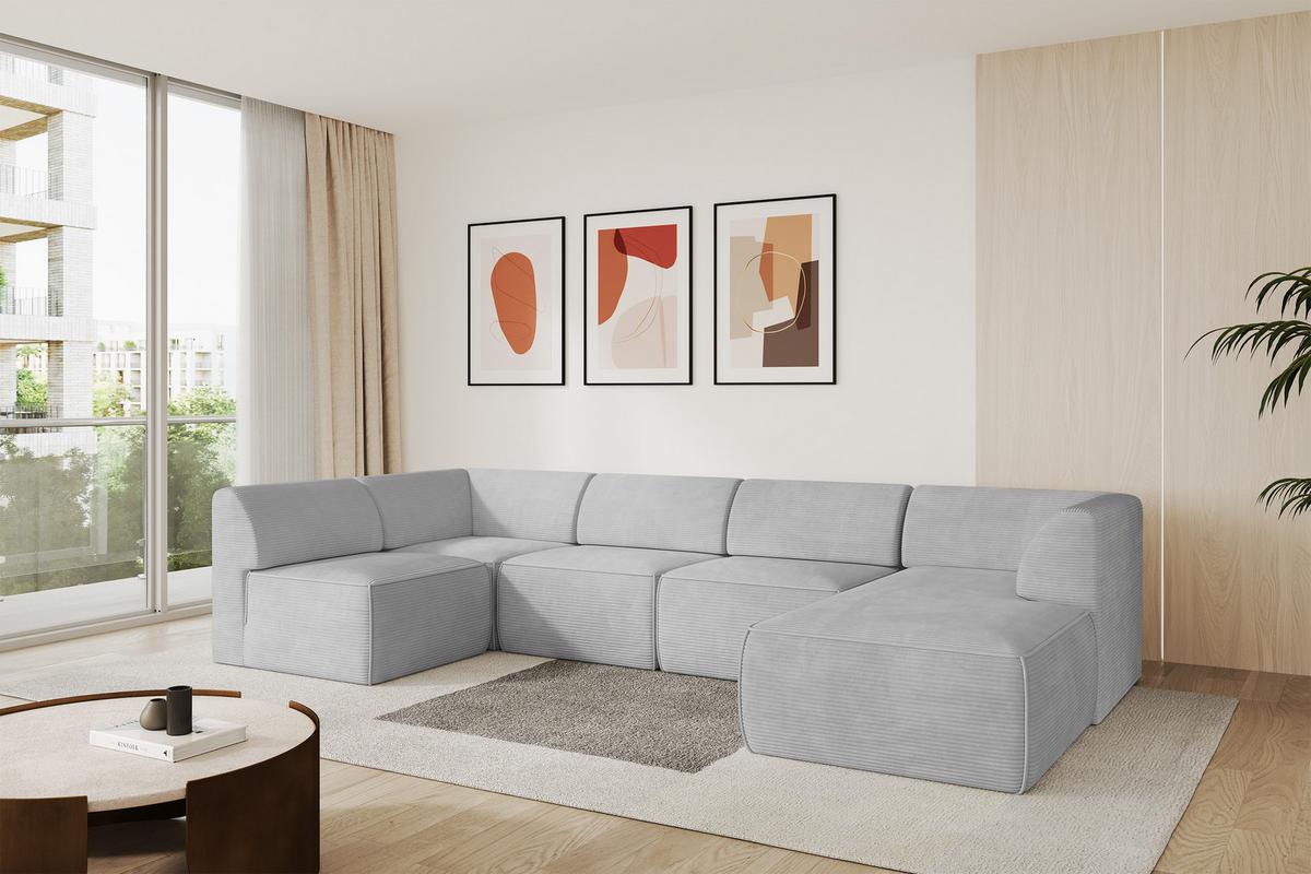 WOHNLANDSCHAFT Ottomane Rechts MOVO-L 345x180x78 cm Grau Cord - Grau, Holzwerkstoff/Kunststoff (180/78/345cm) - ALTDECOR