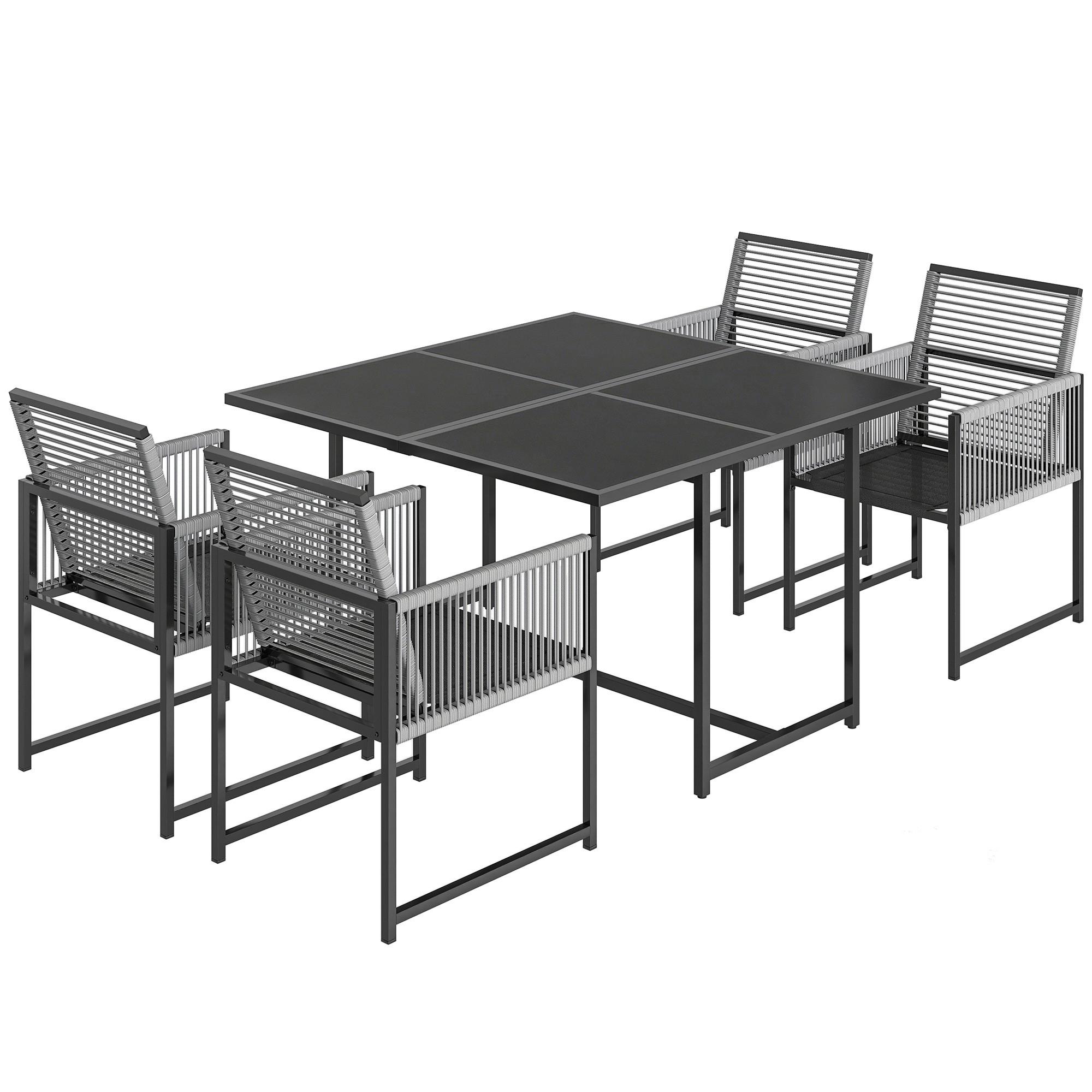OUTDOOR-ESSGRUPPE 5er Set Stahl Netzstoff Hellgrau - Hellgrau/Schwarz, Textil/Metall - Outsunny