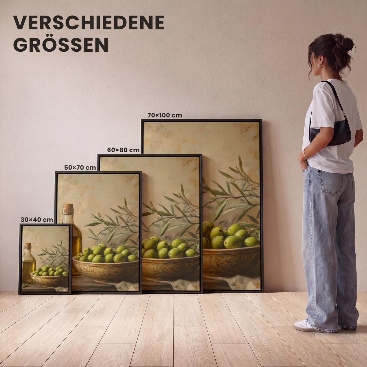 LEINWAND Bilder mit Rahmen - Oliven - Stilleben - Vintage - 50x70 - Olivgrün, Textil (50/70cm) - MuchoWow