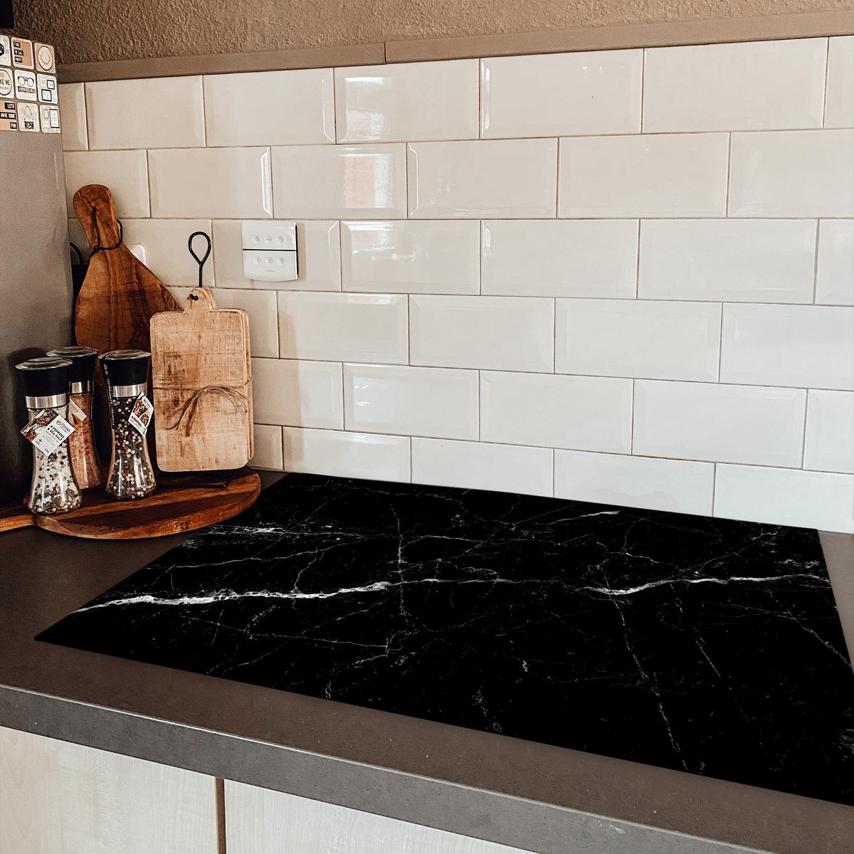HERDABDECKPLATTE Marmoroptik - Schwarz - Luxus Induktionsschutz 80x52.2 cm - Grau, Kunststoff (80.2/52.2/0.2cm) - MuchoWow