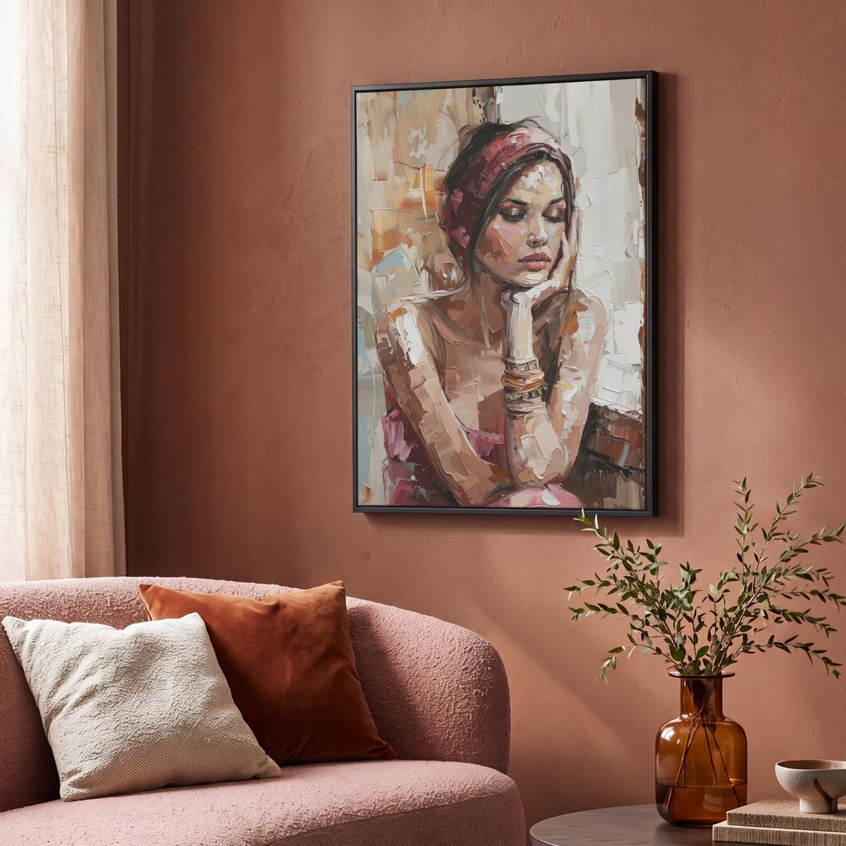 LEINWAND Bilder mit Rahmen - Frau - Lackierung - Porträt - Modern - 70x100 - Altrosa, Textil (70/100cm) - MuchoWow