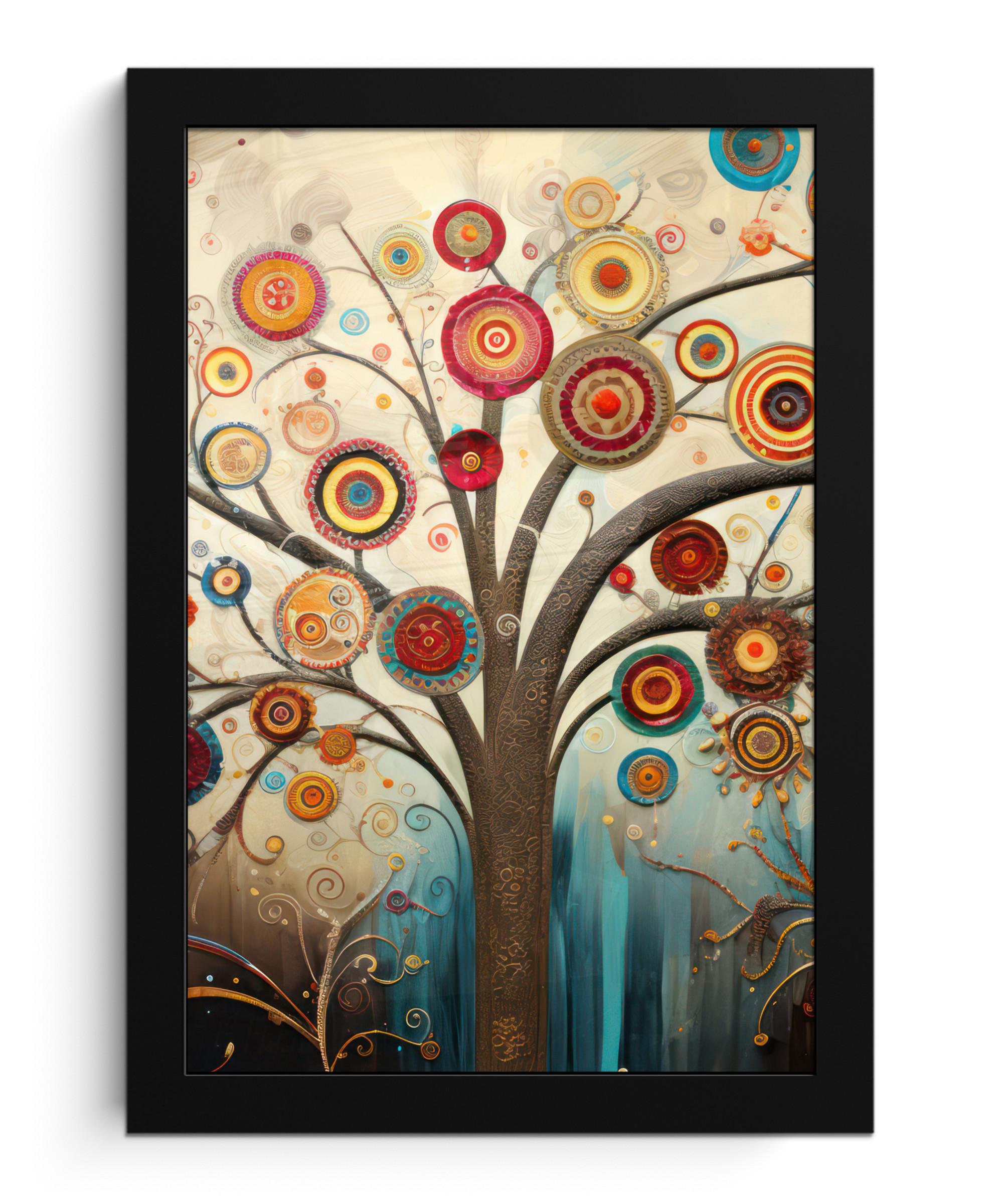 POSTER MIT RAHMENGERAHMTES BILD Baum - Baum des Lebens - Farbe Poster 20x30 cm - Braun, Papier (20/30cm) - MuchoWow