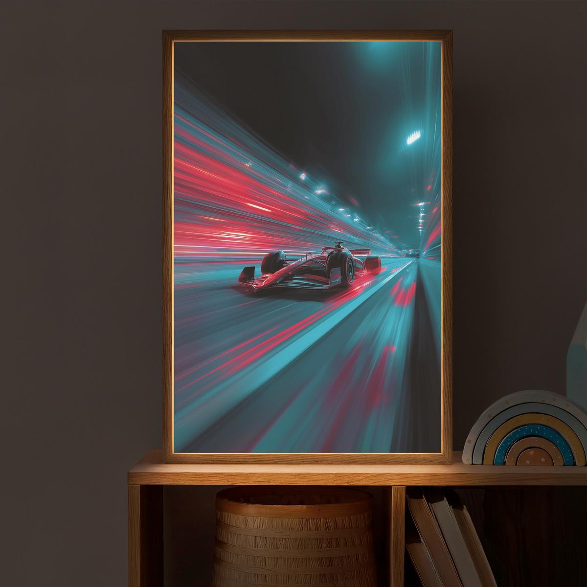 WANDLEUCHTE MIT AKKU Rennwagen - Rot - Geschwindigkeit 40x60 cm - Türkis, Holzwerkstoff (40/60/8cm) - OnlyWow