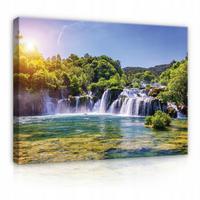 LEINWAND BILDER Wasserfall Natur 120x80 - Multicolor, Holzwerkstoff (120/80cm) - Wallarena