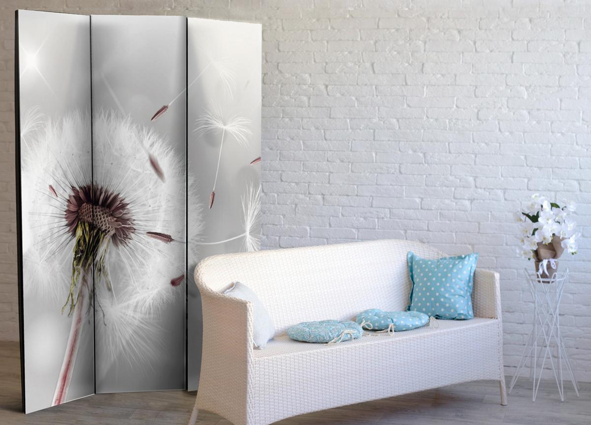 PARAVENT Akustik 3-tlg 135x172 cm Pusteblume Natur - Grau, Holz/Textil (135/172/3cm) - Muralo