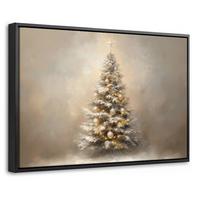 LEINWAND Bilder mit Rahmen - Weihnachten - Weihnachtsbaum - Schnee - Kunst - 60x40 - Champagner, Textil (60/40cm) - MuchoWow