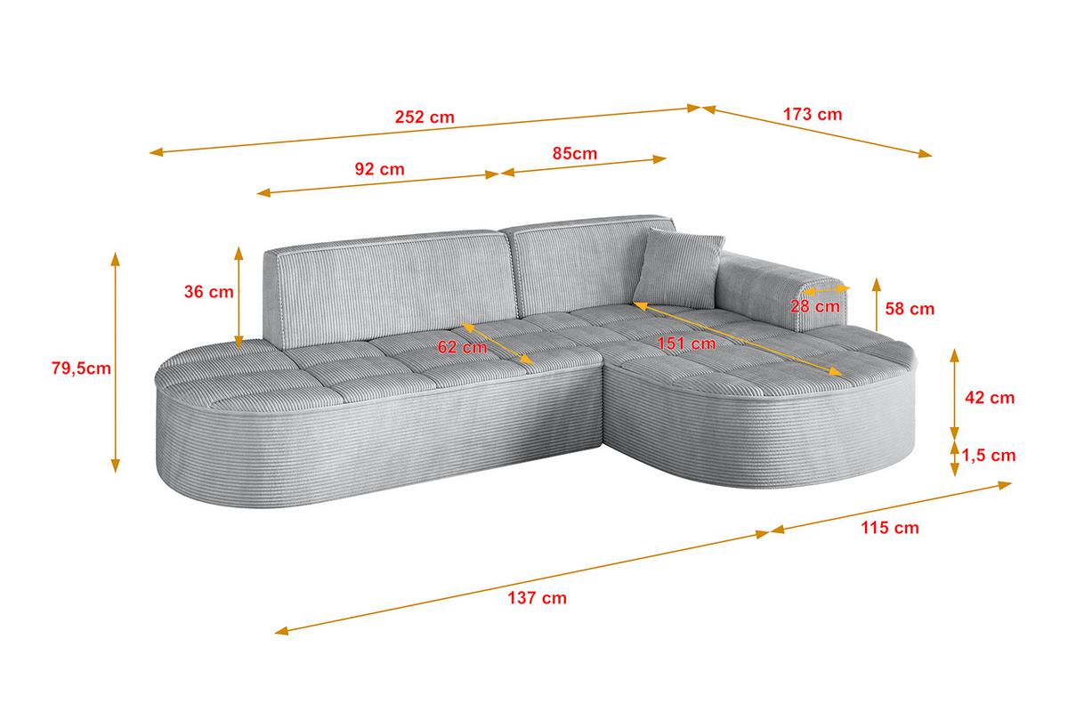 ECKSOFA Ottomane Rechts LIVO-L1 - 252x173x79,5 cm Grau - Grau, Holzwerkstoff/Textil (252/173cm) - ALTDECOR