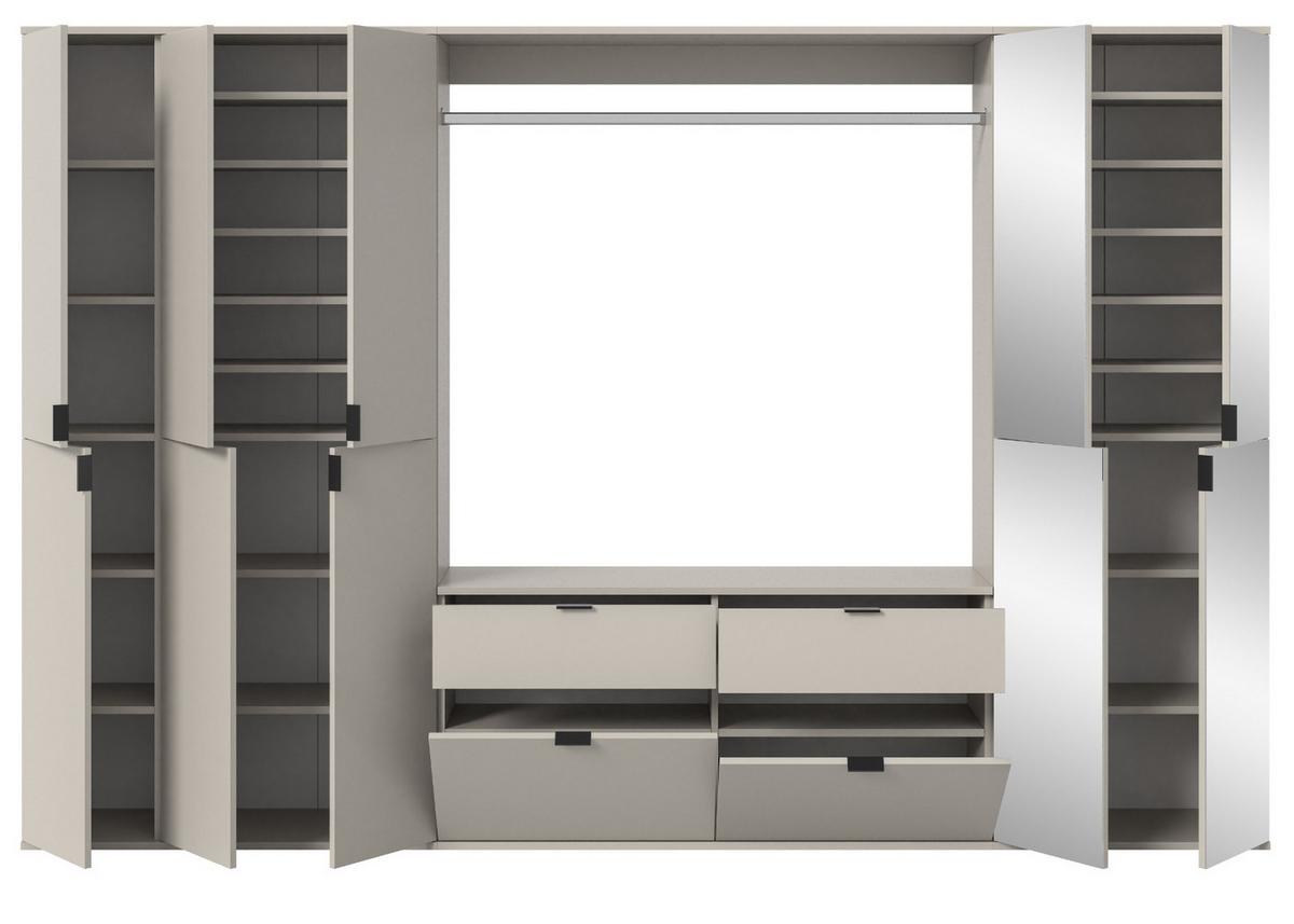 GARDEROBEN-SET Kaschmir 273 x 193 cm, Garderobenschrank mit Spiegel - Kaschmir/Schwarz, Glas/Holzwerkstoff (273/193/34cm) - Inn.Furn