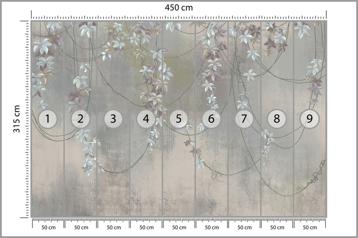 FOTOTAPETE für Wohnzimmer Abstrakte Blüten Lianen Beton Wand 450x315 - Grau, Papier (450/315cm) - Muralo