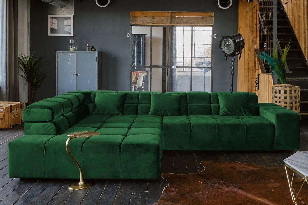 ECKSOFA NEVADA Smaragdgrün Velvet - Smaragdgrün/Schwarz, Textil (319/215cm) - KAWOLA