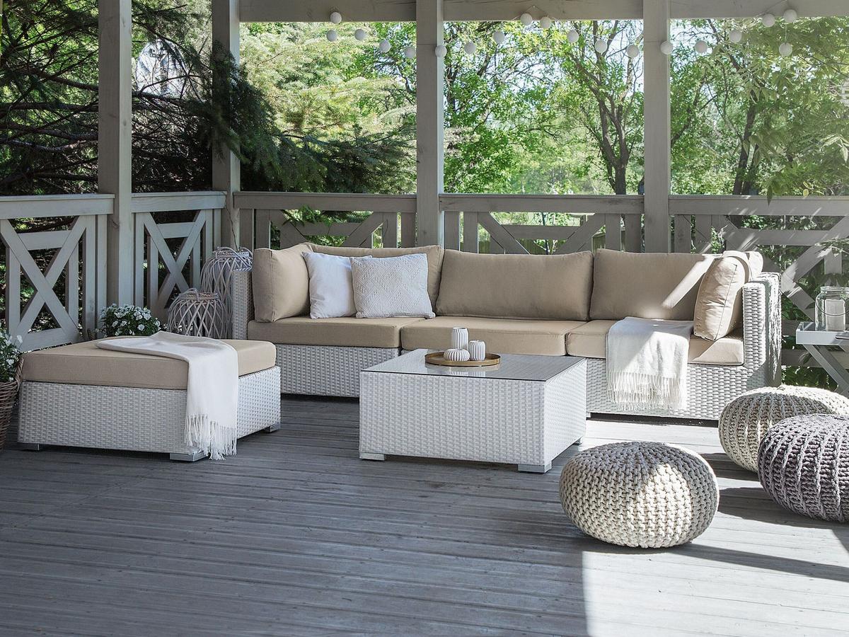 LOUNGE-SET 4-Sitzer Weiß Sano - Beige/Weiß, Kunststoff - Beliani