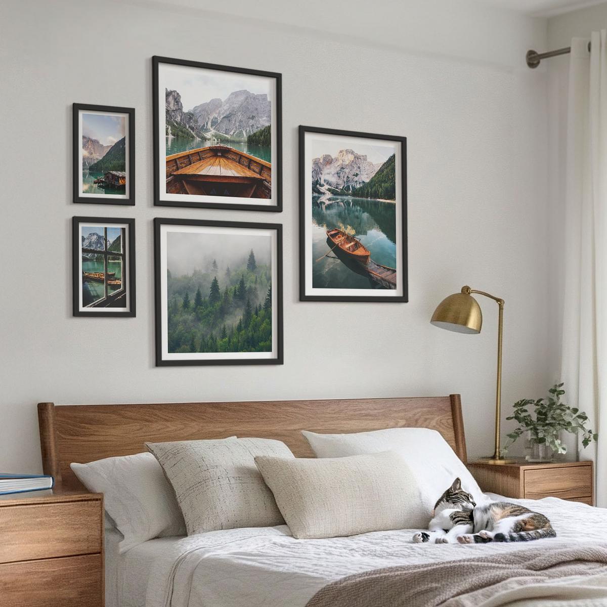 BILDER SET 5er Set - 50x50 cm & 20x30 cm & 40x60 cm Schwarzer Rahmen - Straßen, Häuser, Pflanzen, Töpfe - Schwarz, Kunststoff (40/60cm) - TULUP