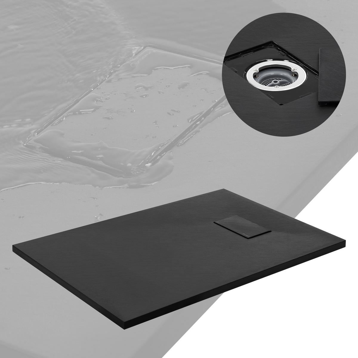 DUSCHWANNE 100x70 cm Schwarz mit Ablaufgarnitur aus SMC - Schwarz, Kunststoff (70/3/100cm) - LuxeBath