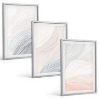 BILDER SET 3er Set - 40x60 cm Silberner Rahmen - Abstrakte Wellen, Karton, Pastell - Silberfarben, Kunststoff (40/60cm) - TULUP