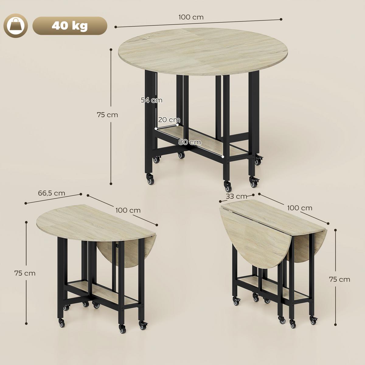 KLAPPTISCH Spanplatte Stahl Naturholz - Naturfarben, Holzwerkstoff (100/100/75cm) - HOMCOM