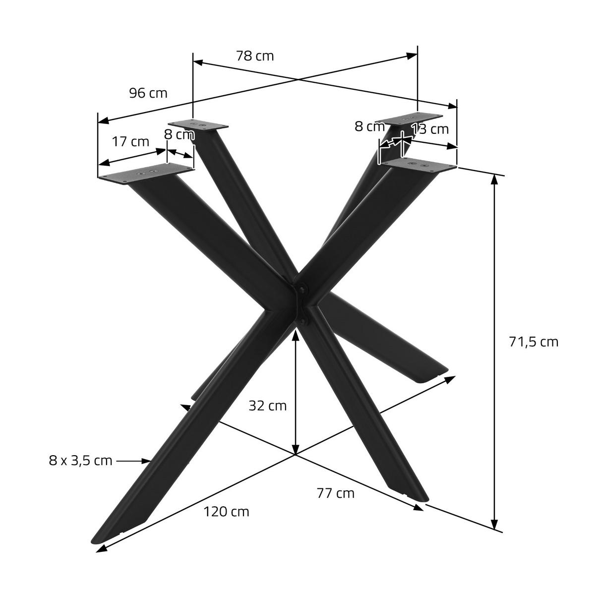 TISCHBEINE Metall Schwarz 120x78x71,5 cm X-Form Flach Tischgestell 4-beinig aus Stahl - Schwarz, Metall (120/71.5/78cm) - ML-DESIGN