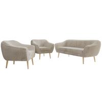 SITZGARNITUR PIRS 3+1+1 - Beige Cord - Holzbeine - Beige/Buchefarben, Holzwerkstoff/Textil (180/75/74cm) - MKS