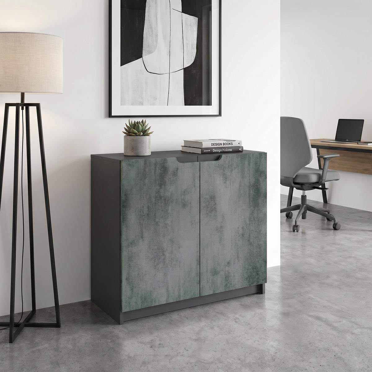 KOMMODE Logan Fronten in Beton Dunkel Optik - Dunkelgrau, Holzwerkstoff (82/78/37cm) - Vladon