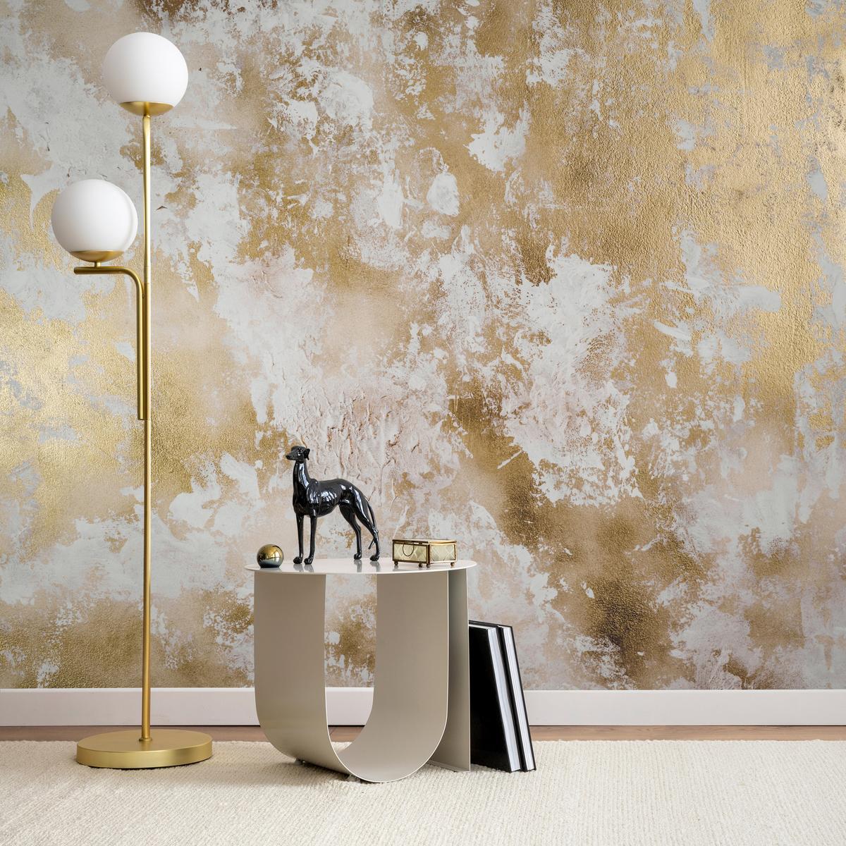 FOTOTAPETE für Wohnzimmer Modern Beton Gold Ornamente 250x175 - Beige/Braun, Papier (250/175cm) - Muralo