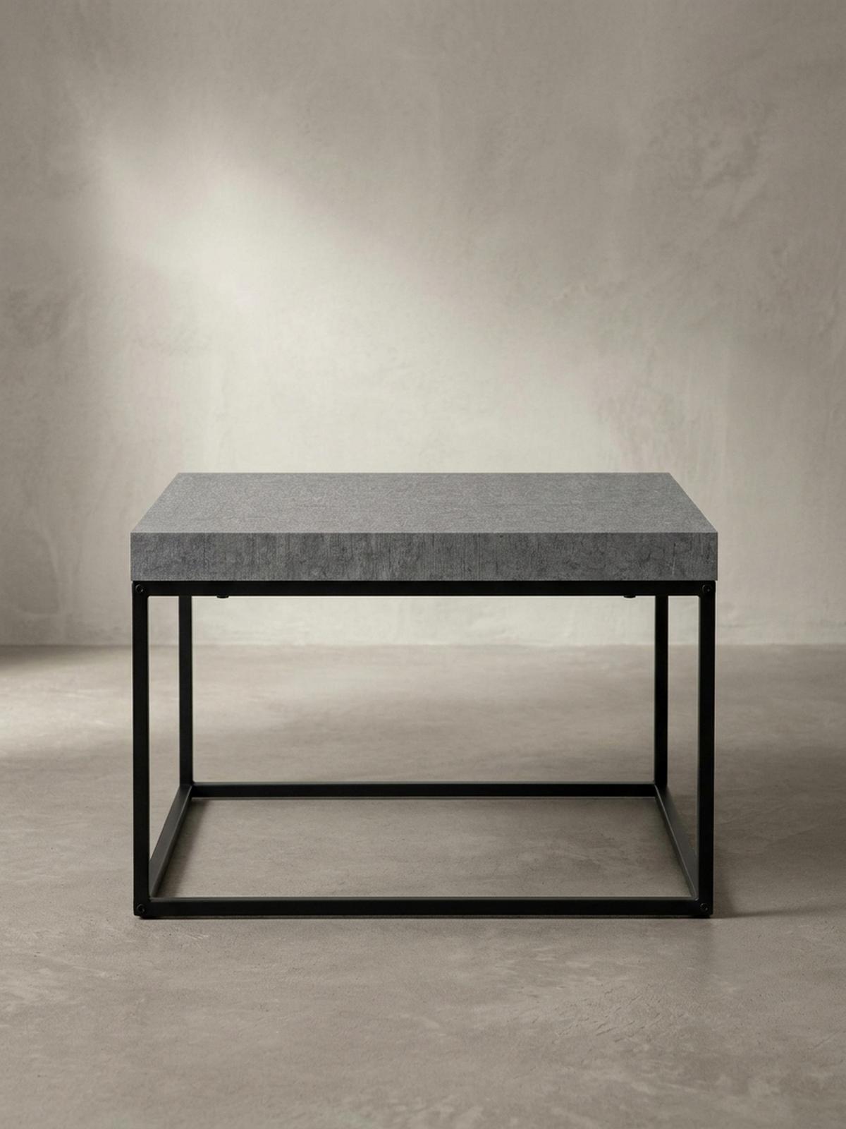 COUCHTISCH in Stein-Optik mit Metallbeinen im modernen Design, Grau 60x60x38 cm - Schwarz/Grau, Holzwerkstoff/Metall (60/60/38cm) - KADIMA DESIGN
