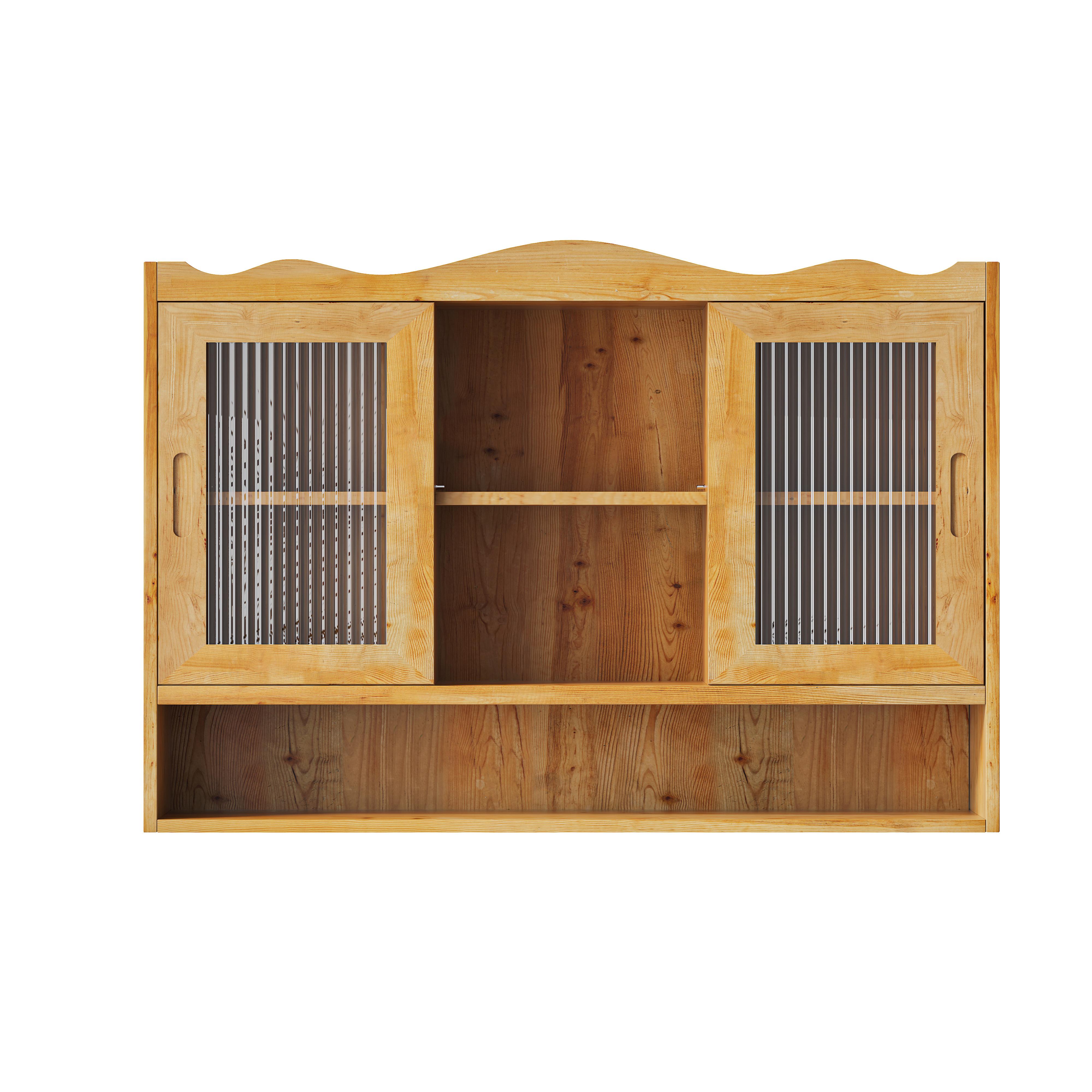 WANDSCHRANK Massivholz Schiebetüren Riffelglas Natur 3 Ebenen 90cm - Naturfarben, Holz/Holzwerkstoff (90/60/20cm) - Urban Meuble