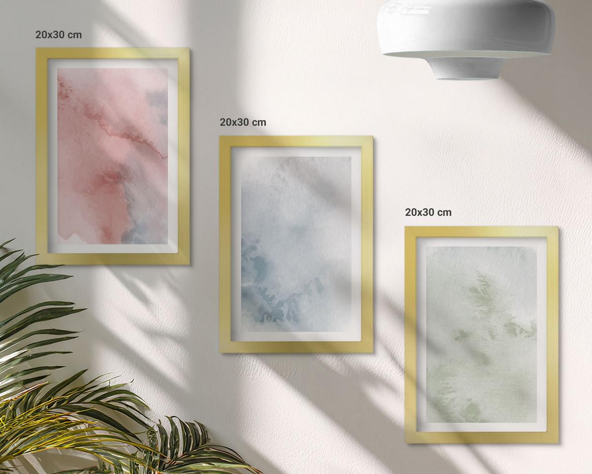 BILDER SET 3er Set - 20x30 cm Goldrahmen - Pastellfarbene Aquarellstrukturen - Goldfarben, Kunststoff (20/30cm) - TULUP