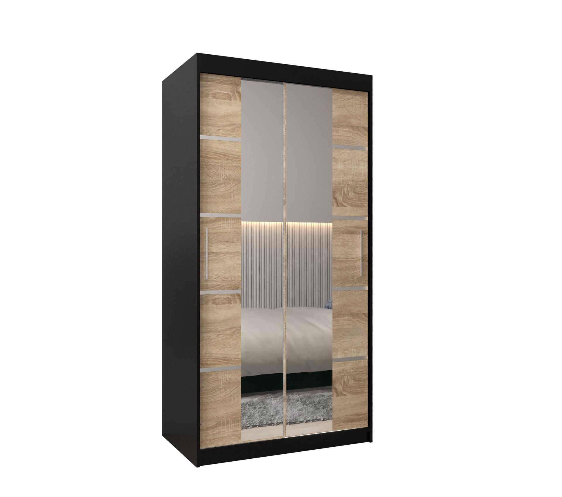 SCHWEBETÜRENSCHRANK 200/100/62 2-türig - Silberfarben/Schwarz, Holz/Kunststoff (100/200/62cm) - MÖBEL KRYSPOL