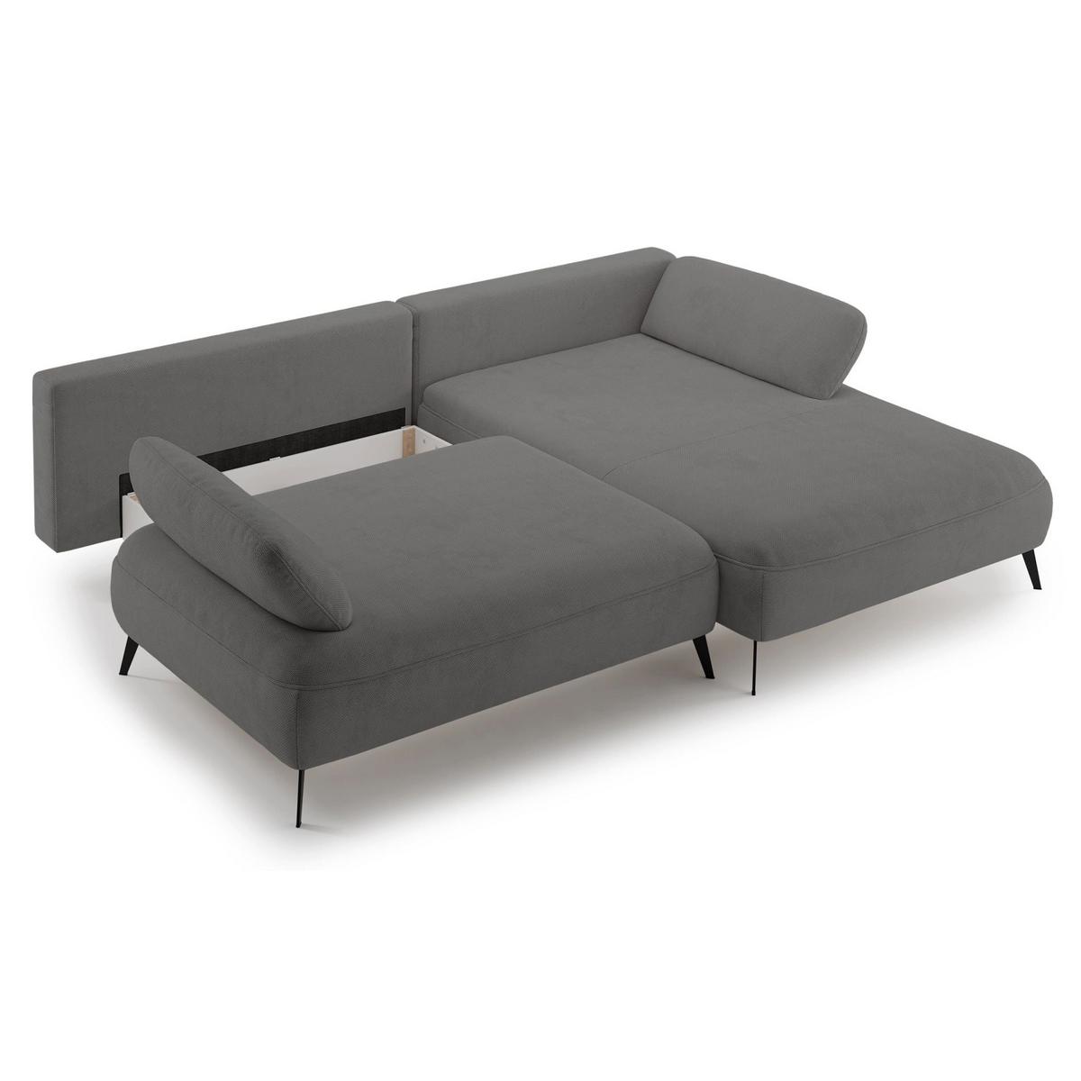ECKSOFA Avolla Grau rechts - Schwarz/Grau, Textil/Metall (186/284cm) - Selsey