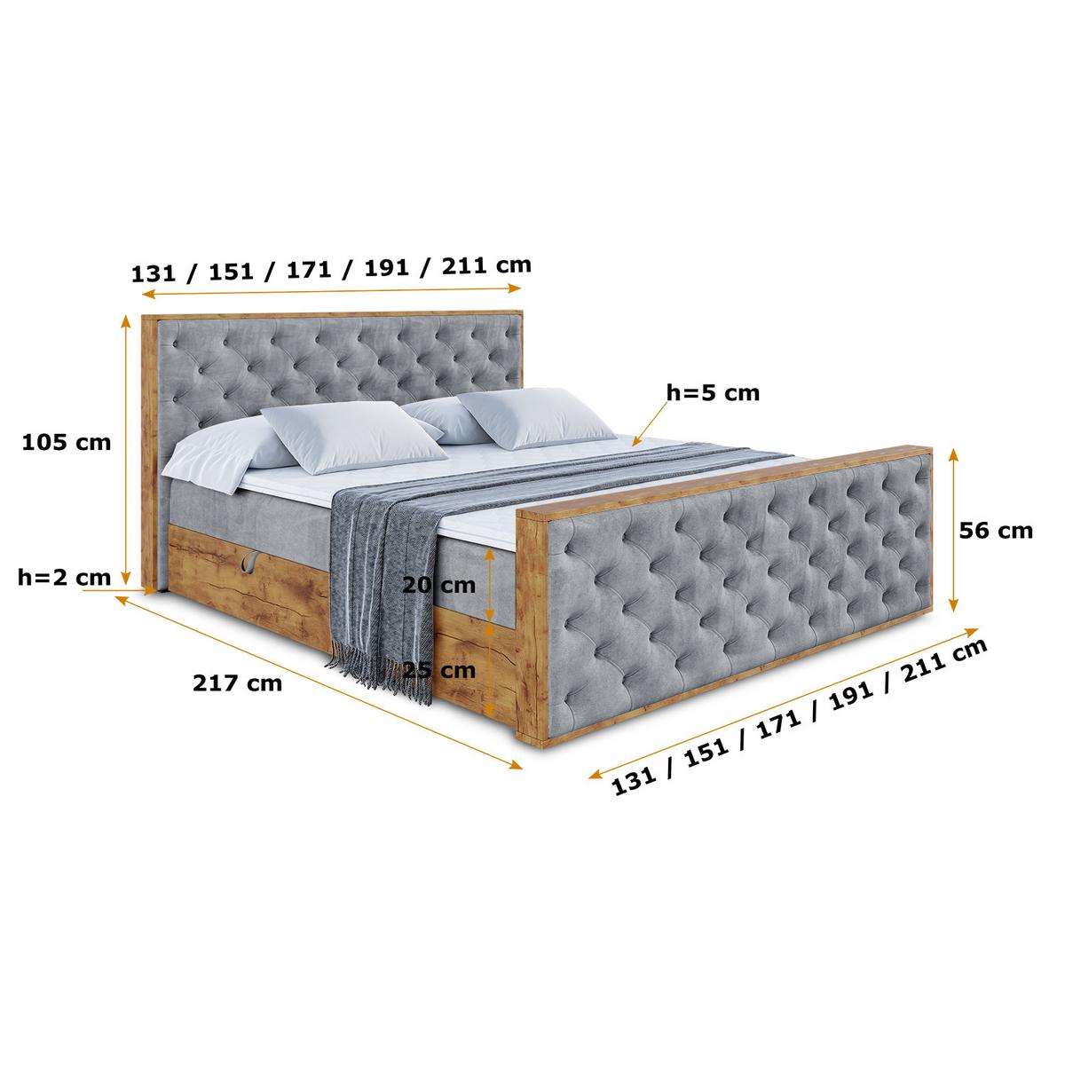 BOXBETT mit Matratze H4 und Lattenrost - LOLLI3-Z - 180x200 - Grau Casablanca - Grau, Holzwerkstoff (180/200cm) - ALTDECOR