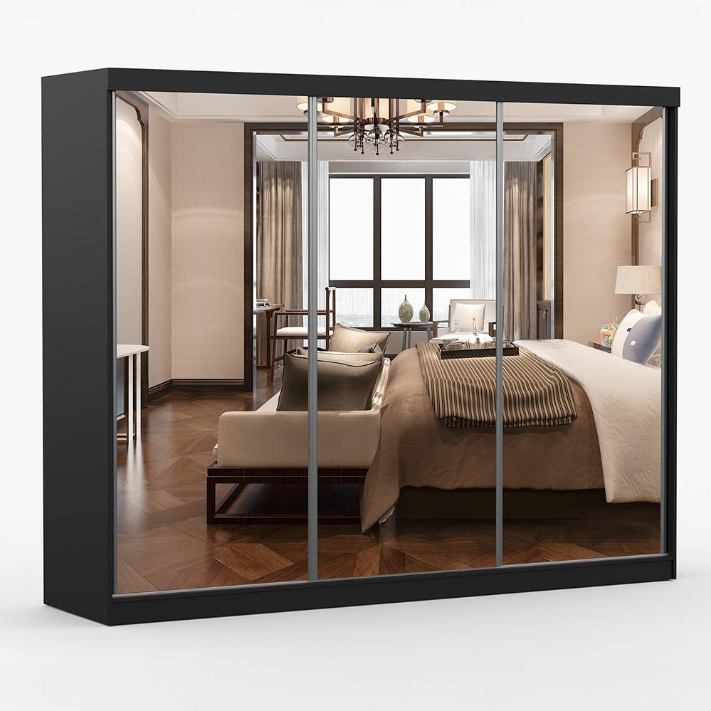 KLEIDERSCHRANK Milan 250 cm, 250/215/64, 3-türig, schwarz - Schwarz, Holzwerkstoff (250/215/64cm) - imoebel24