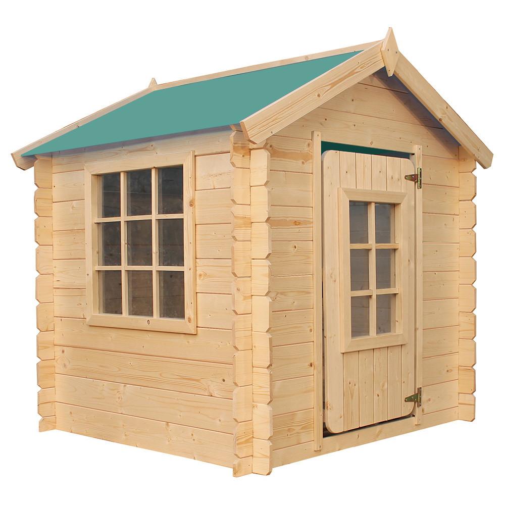 KINDERSPIELHAUS aus Holz - 111x113xH121 cm/0.9 m2 - M570Z-1 - Beige, Holz (114/121/111cm) - Timbela