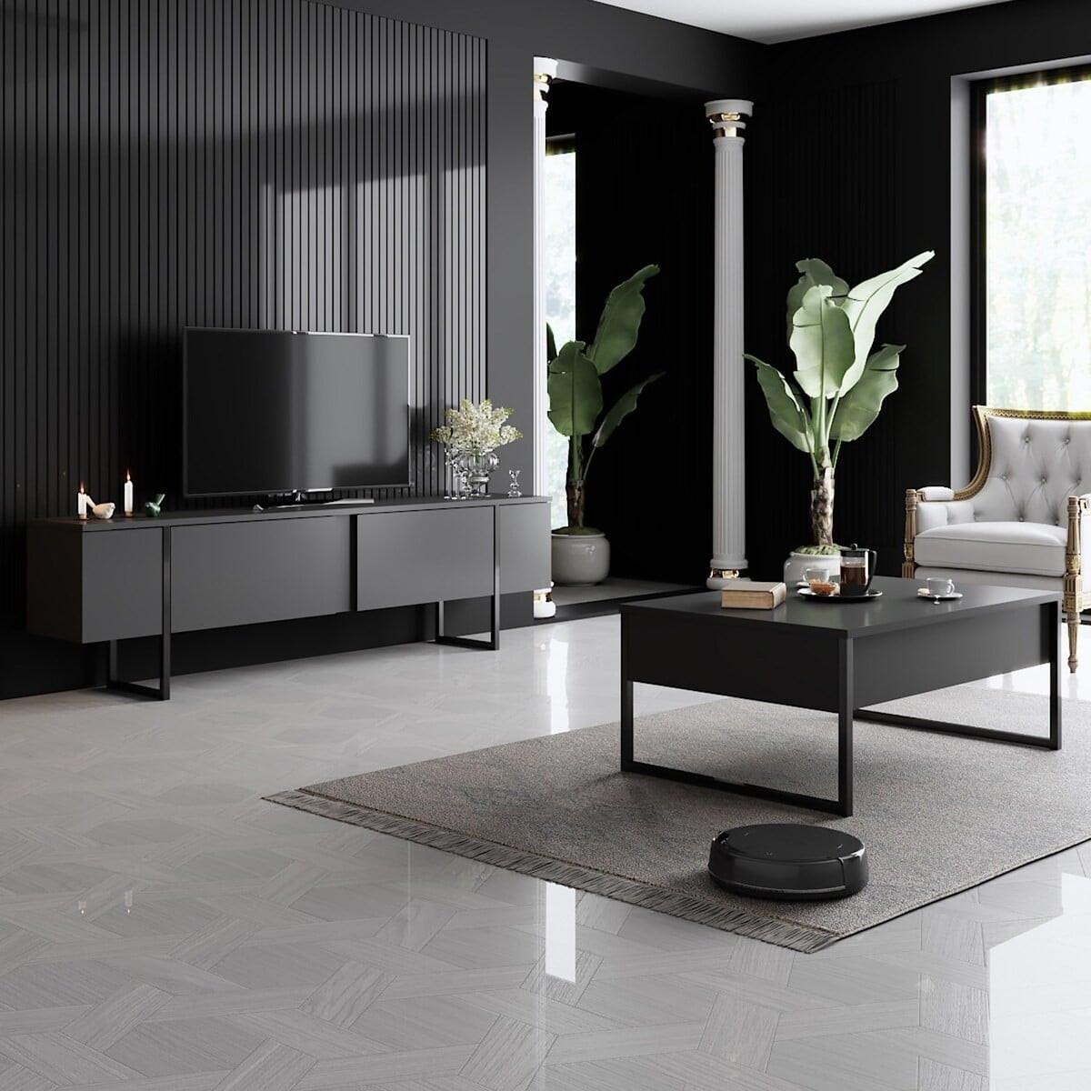 TV-MÖBEL luxe Schwarz - Anthrazit, Holzwerkstoff (180/50/30cm) - Calicosy