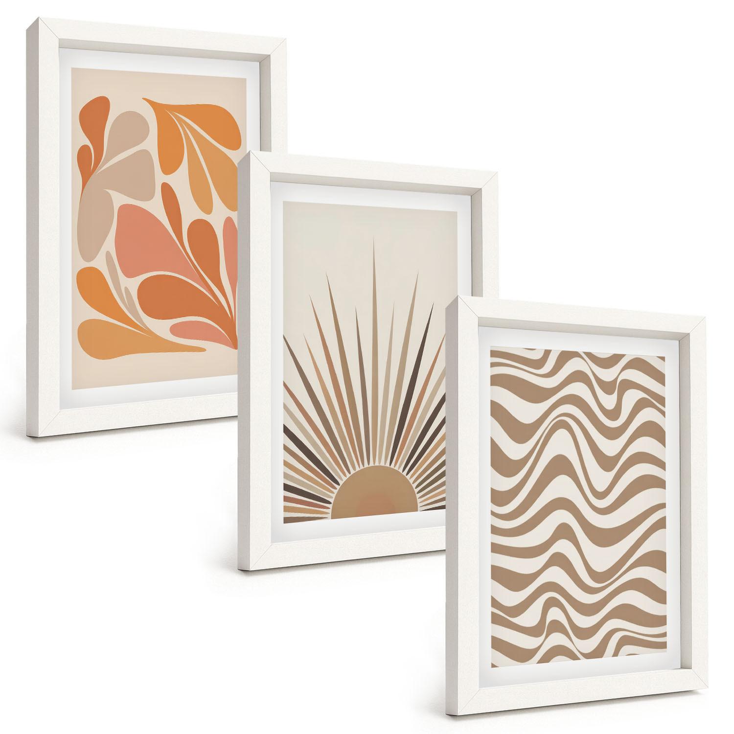 BILDER SET 3er Set - 20x30 cm Weißer Rahmen - Sonnen-Boho-Pastelltönen - Weiß, Kunststoff (20/30cm) - TULUP
