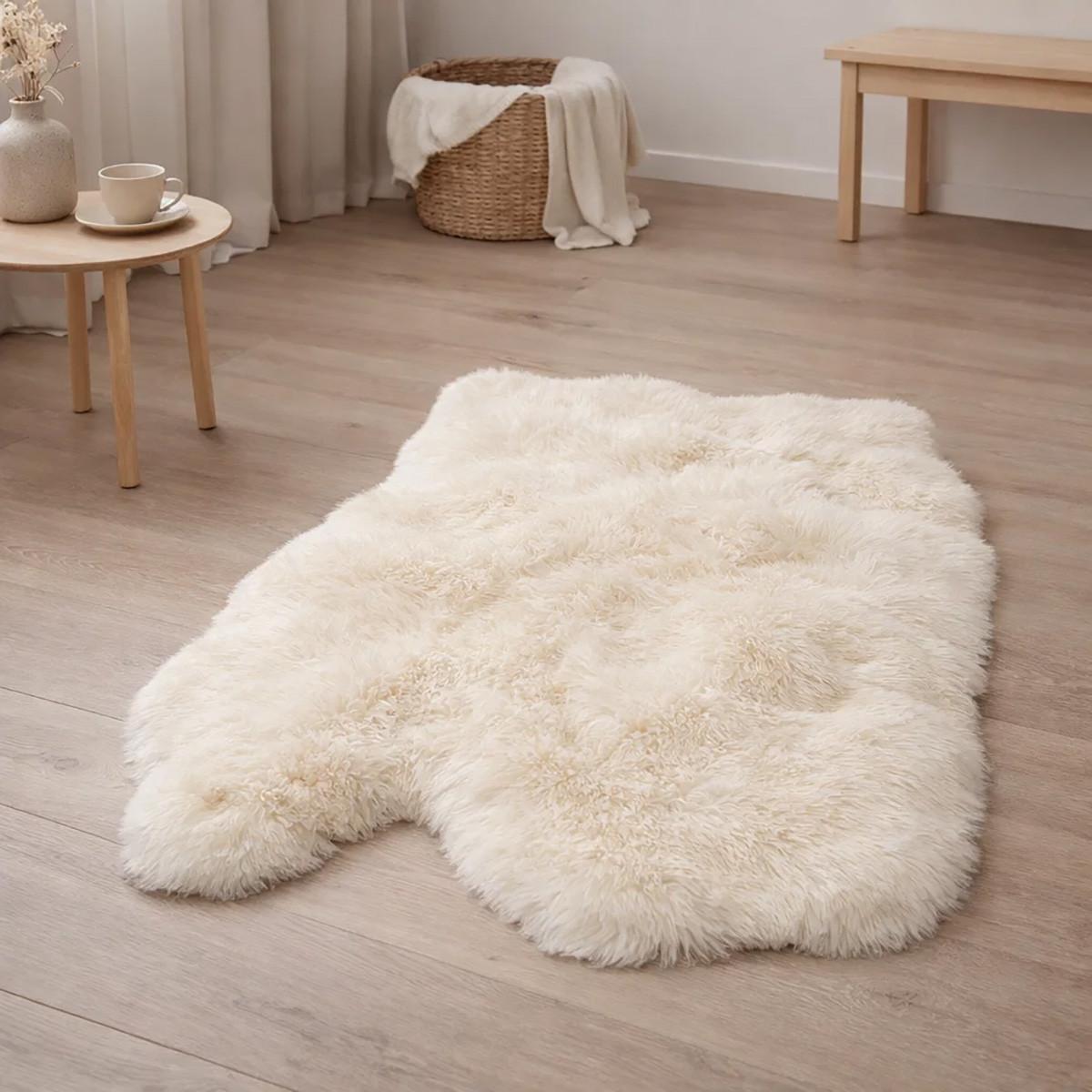 FELL Öko Schaffell Läufer Weiß Geflammt ca. 110/110 cm - Weiß, Fell (110/110cm) - Provellus
