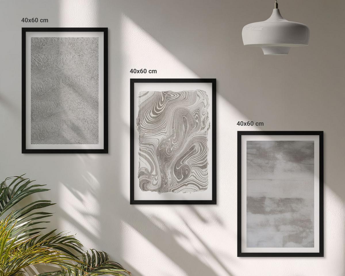 BILDER SET 3er Set - 40x60 cm Schwarzer Rahmen - Industrielle abstrakte Muster - Schwarz, Kunststoff (40/60cm) - TULUP
