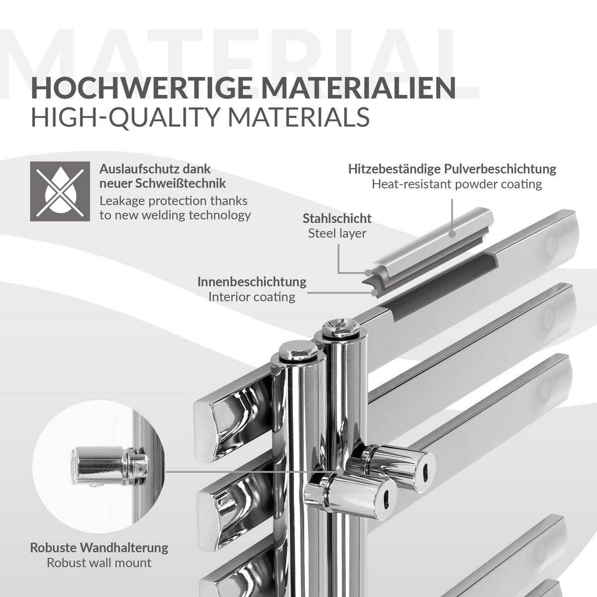BADHEIZKÖRPER elektrisch Iron EM 500x1000 mm Chrome mit Heizstab 300W Digital - Chromfarben, Metall (50/100/3cm) - LuxeBath