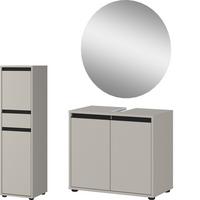 BADMÖBEL-SET HAMBURG 3-teilige | Unterschrank, Midischrank, Runder Spiegel | Soft-Close & Matt | Steingrau - Grau, Holzwerkstoff (108/200/34cm) - KADIMA DESIGN