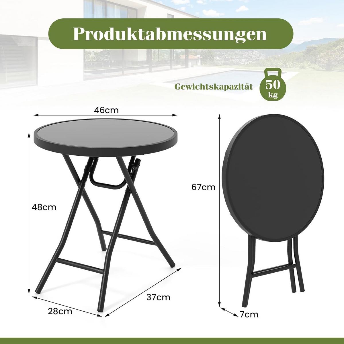 BEISTELLTISCH Schwarz - Schwarz, Metall (46/46/48cm) - COSTWAY