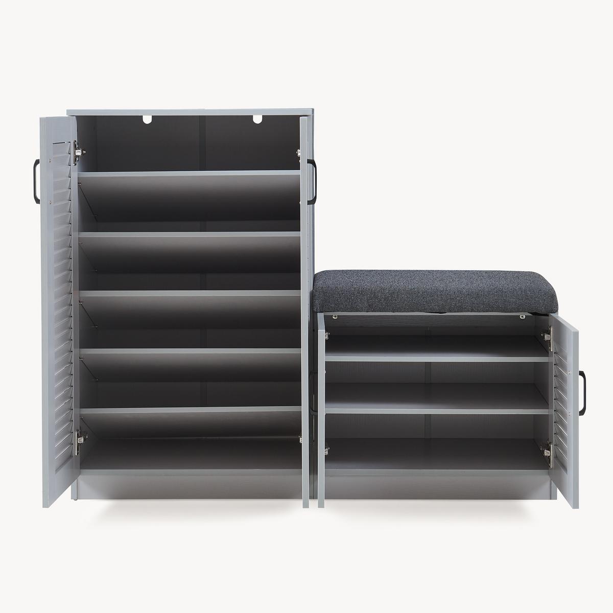 SCHUHSCHRANK Løten mit Sitzbank - Grau, Holzwerkstoff/Kunststoff (120/97/36cm) - [en.casa]