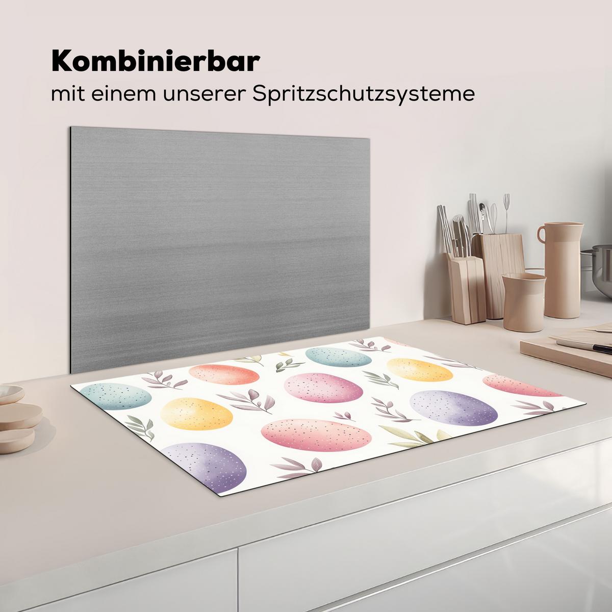 HERDABDECKPLATTE Eier - Bunt - Muster Ceranfeldabdeckung 80x52 cm - Weiß, Kunststoff (80/52/0.2cm) - MuchoWow