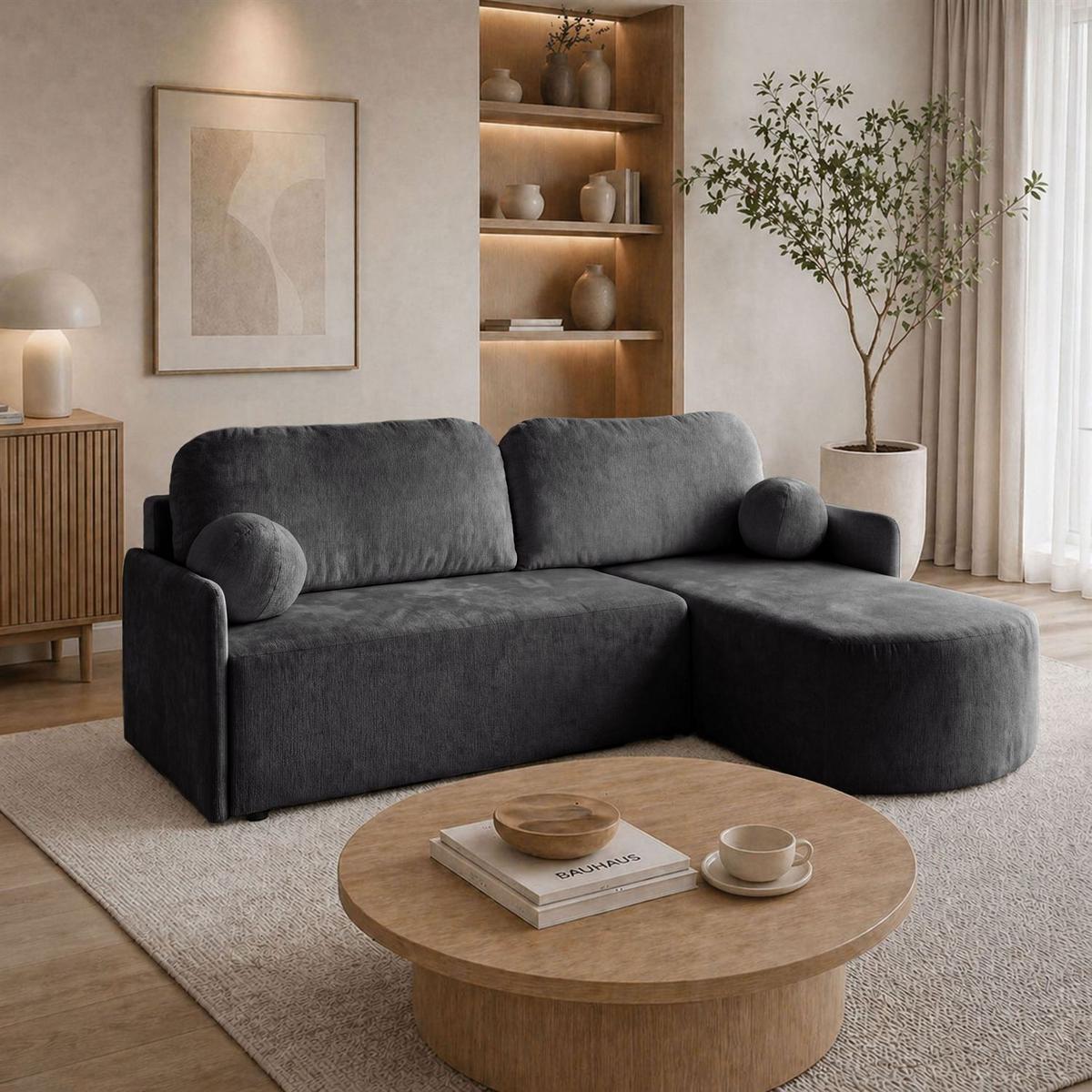 ECKSOFA BLISS mit Schlaffunktion und Bettkasten Harmony 90 - Grau, Textil (212/160cm) - Lookway