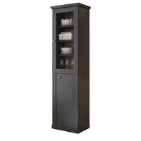 VITRINE schwarz matt, Eiche 55 cm, Vitrinenschrak Landhaus mit Soft-Close - Eichefarben/Messingfarben, Glas/Holzwerkstoff (55/200/39cm) - Furn.Design