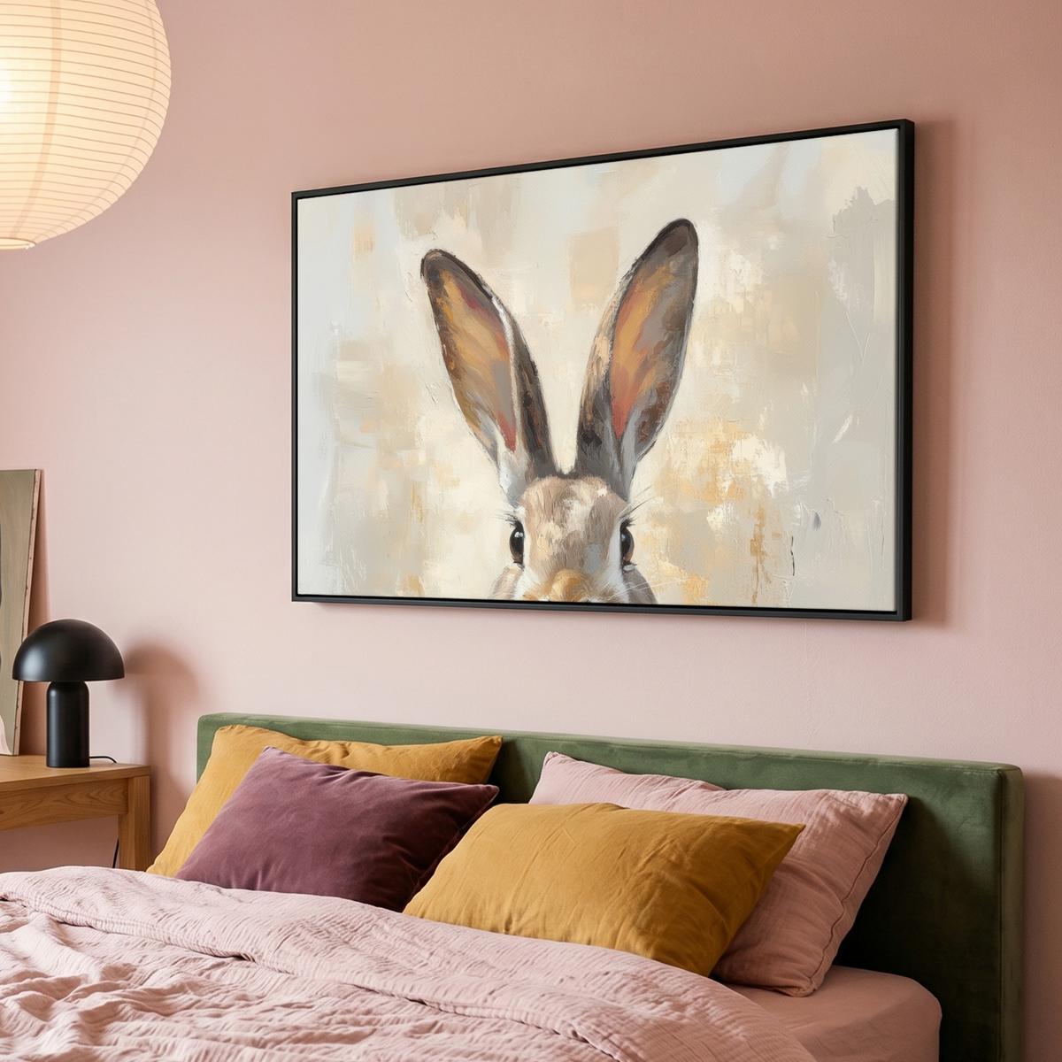 LEINWAND Bilder mit Rahmen - Hase - Ohren - Braun - 120x80 - Beige, Textil (120/80cm) - MuchoWow