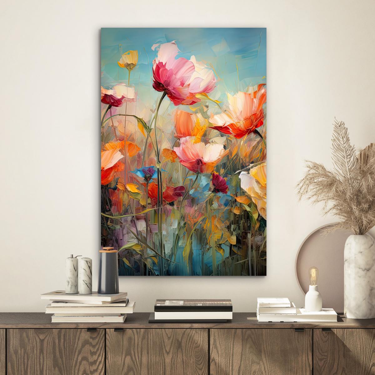 METALLBILD Blumen - Aquarell - Kunst - Botanisch - Natur Deko Schlafzimmer 40x60 cm - Orange, Metall (40/60cm) - MuchoWow