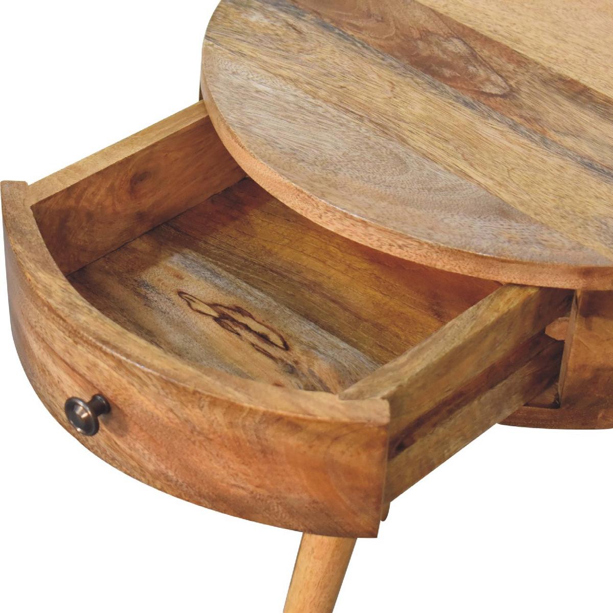 MINI NACHTTISCH rund, Eichenholzoptik, 1 Schublade, Nordische Beine, Beige - Beige/Messingfarben, Holz/Metall (40/52/32cm) - Artisan Furniture