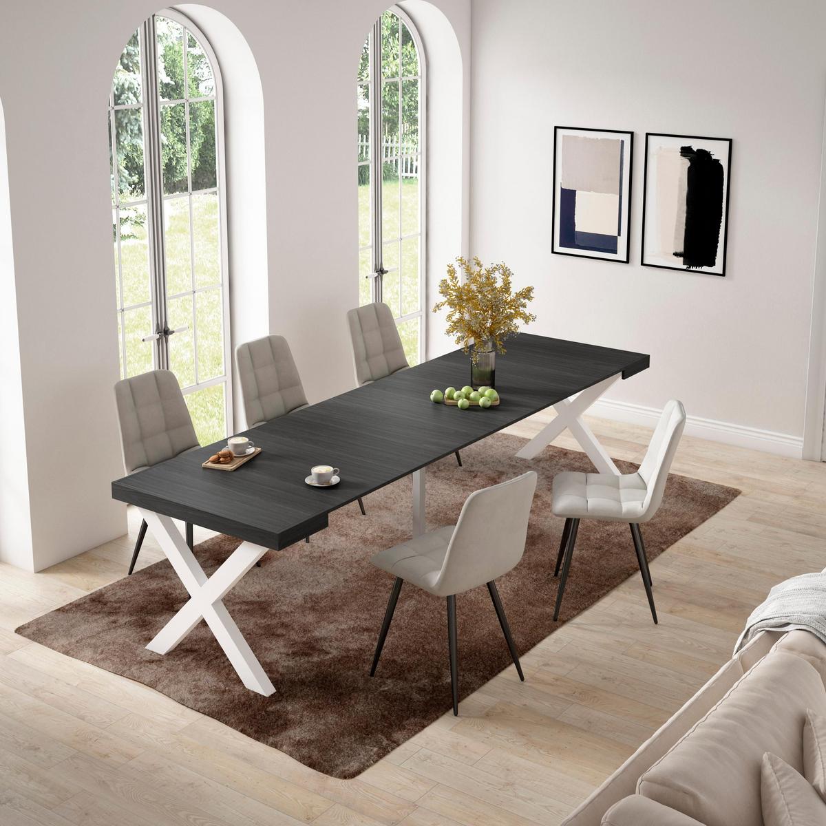 ESSTISCH ausziehbar 58 bis 302cm, für 14 Gäste, schwarz, 58/90/73cm - Schwarz, Holzwerkstoff (90/302/73cm) - Skraut Home