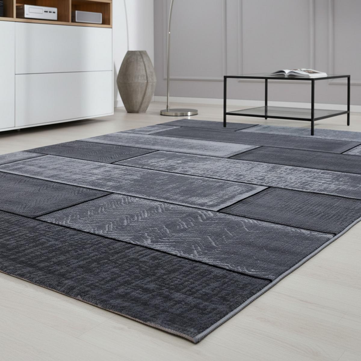 KURZFLORTEPPICH INN, in Steinoptik, Schwarz, 160 x 230 cm - Schwarz, Textil (160/230cm) - KADIMA DESIGN